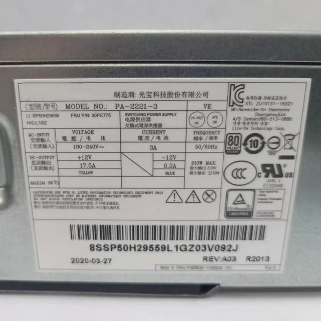 Alt view image 2 of 4 - PSU for Len OVO M900 M800 M700 P310 E50-00 210W Power Supply 00PC746 PA-2221-3 HK310-71PP PCE025 54Y8941 54Y8942 10Pin+4Pin