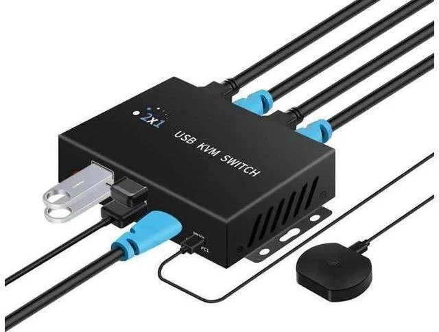 Main image of 2 Port 2 in 1 Out HDMI USB 3.0 KVM Switch, 4K@60Hz, 2 PCs Share One Monitor, Comes with Desktop Controller & Button Switch, Compatible with Windows, Linux, MacOS