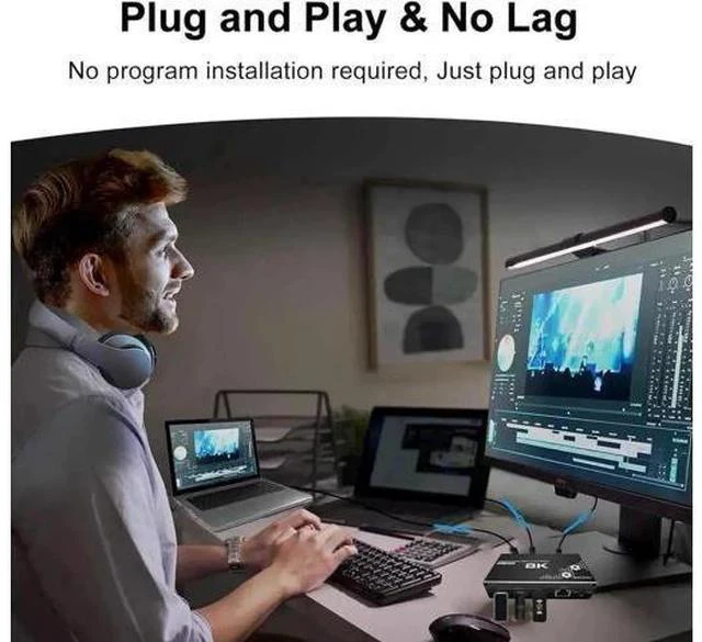 Alt view image 6 of 7 - 2-Port HDMI KVM Switch with USB 3.0 & RJ45 Ethernet, Support 8K@30Hz, 4K@120Hz, 1080P@240Hz, 2 PCs Share 3 USB Ports, Keyboard, Mouse & Ethernet, Equipped with Remote Controller