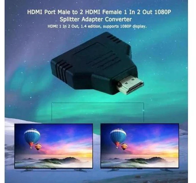 Alt view image 3 of 6 - 1 Pack 1080P HDMI Splitter Cable Adapter, Male to Dual Female 1 in 2 Out HDMI Mirror Extender for Synchronous Dual Display