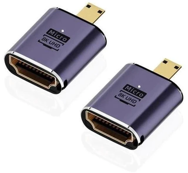 Main image of 2 Pack 8K Micro HDMI Male to HDMI Female Adapter, Micro HDMI to HDMI Converter Connector for Sony A6000 Raspberry Pi 4 GoPro Hero 7 Sport Cameras
