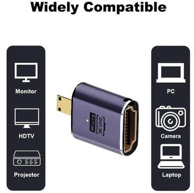 Alt view image 2 of 5 - 2 Pack 8K Micro HDMI Male to HDMI Female Adapter, Micro HDMI to HDMI Converter Connector for Sony A6000 Raspberry Pi 4 GoPro Hero 7 Sport Cameras