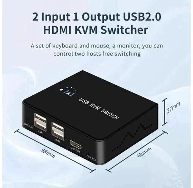 Alt view image 7 of 7 - 2 Port HDMI KVM Switch 4K@60Hz, 2 PCs Share 1 Monitor & 4 USB 2.0 Devices, USB Switcher for Keyboard Mouse Printer, Support Front Button & External Desktop Controller