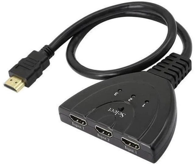 Main image of 3 in 1 Out Manual HDMI Switch with HDMI Cable, 3 Port 1080P HDMI Switcher Splitter, Plug and Play