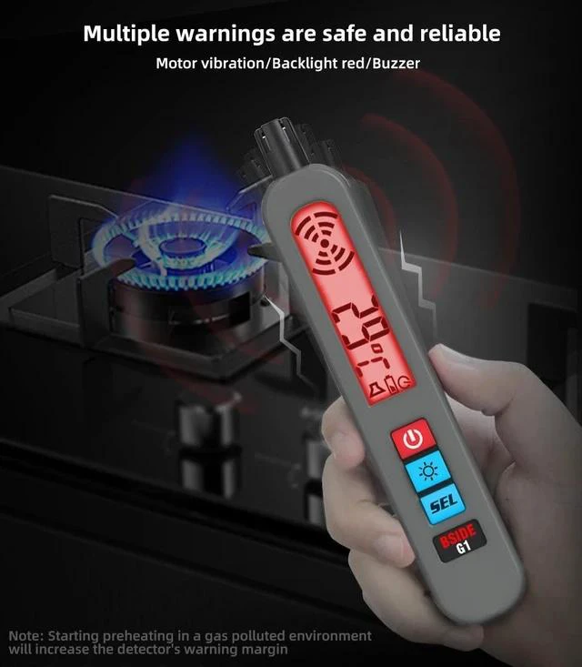 Alt view image 2 of 7 - Portable Rechargeable Combustible Gas Leak Detector Natural Gas / Methane / Propane / LPG Sniffer with Ambient Temperature Display, Audible/Visual/Vibration Alarms, USB Charging - G1