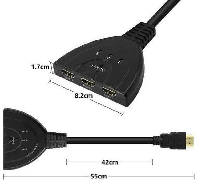 Alt view image 3 of 6 - 3 in 1 Out Manual HDMI Switch with HDMI Cable, 3 Port 1080P HDMI Switcher Splitter, Plug and Play