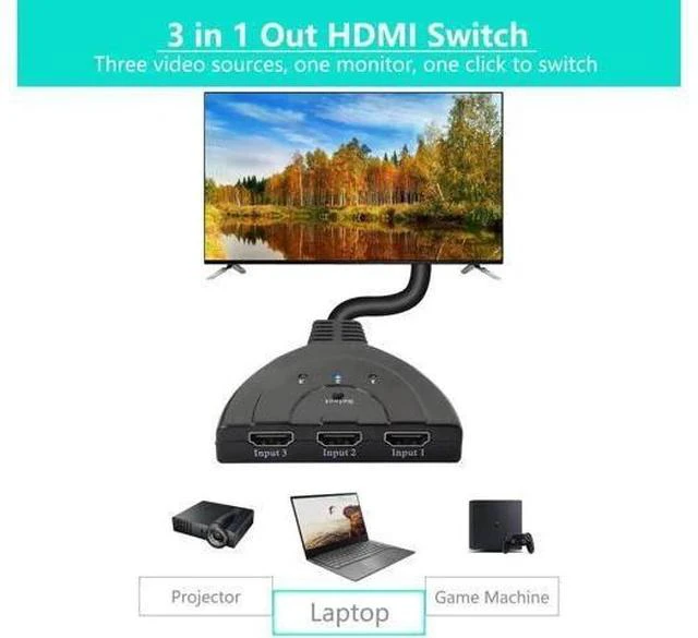 Alt view image 4 of 6 - 3 in 1 Out Manual HDMI Switch with HDMI Cable, 3 Port 1080P HDMI Switcher Splitter, Plug and Play
