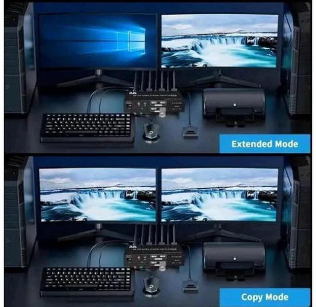 Alt view image 5 of 7 - 2x2 DP 2.0 Dual Monitor KVM Switch 8K@60Hz 4K@240Hz, 2 PCs Share 2 Displays, Audio Mic, 4 USB Ports & SD/TF Card Reader