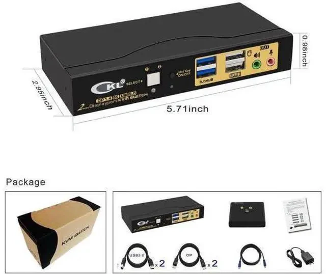 Alt view image 2 of 7 - CKL 2-Port Single DisplayPort KVM Switch, 8K@30Hz, for 2 PCs & 1 Monitor