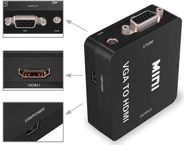 Alt view image 5 of 7 - Mini 1080P VGA to HDMI Converter Adapter with Micro USB Power & 3.5mm Audio Cable, VGA to HDMI Audio Video Connector for PC Laptop DVD, Black