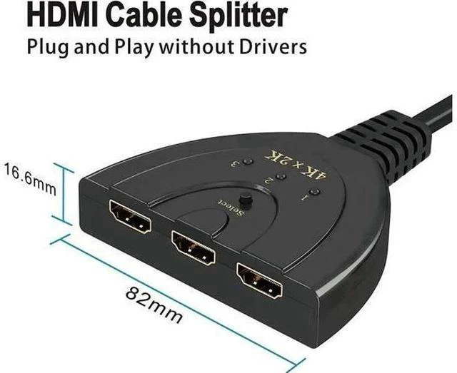 Alt view image 5 of 6 - 3 Port 3x1 HDMI Switcher with Built-in Pigtail Cable, 4K HDMI Switch Splitter Supports 4K, 1080P Full HD & 3D Video