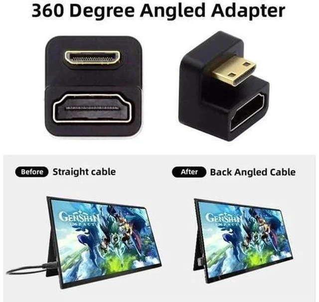 Alt view image 6 of 7 - U-Shaped 360° Up Reverse Back Angled Mini HDMI 1.4 Male to HDMI Female Extension Adapter, 4K@60Hz Mini HDMI Converter