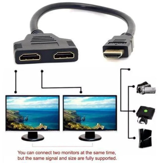 Alt view image 3 of 7 - 1 In 2 Out HDMI Splitter Cable, Single HDMI Male to Dual HDMI Female Y-Splitter Extension Cord for HDTV