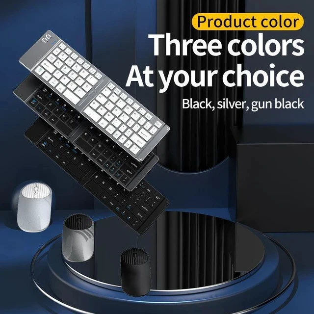 Alt view image 6 of 6 - 2.4G + Bluetooth Foldable Keyboard and Mouse Set Ultra-Portable Rechargeable Combo for Multi-Device Office/Travel - Grey