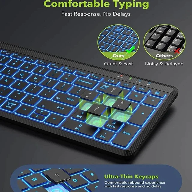 Alt view image 3 of 7 - 2.4G + Bluetooth Dual Mode Rechargeable Keyboard & Mouse Combo Low-Latency Response, RGB Backlit, Silent Ergonomic Design for Office/Gaming