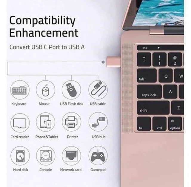 Alt view image 6 of 6 - 2 Pack Rose Gold USB-C to USB 3.0 Adapter, Thunderbolt 3 Compatible Converter for MacBook Pro/Air, Dell XPS & Type-C Devices