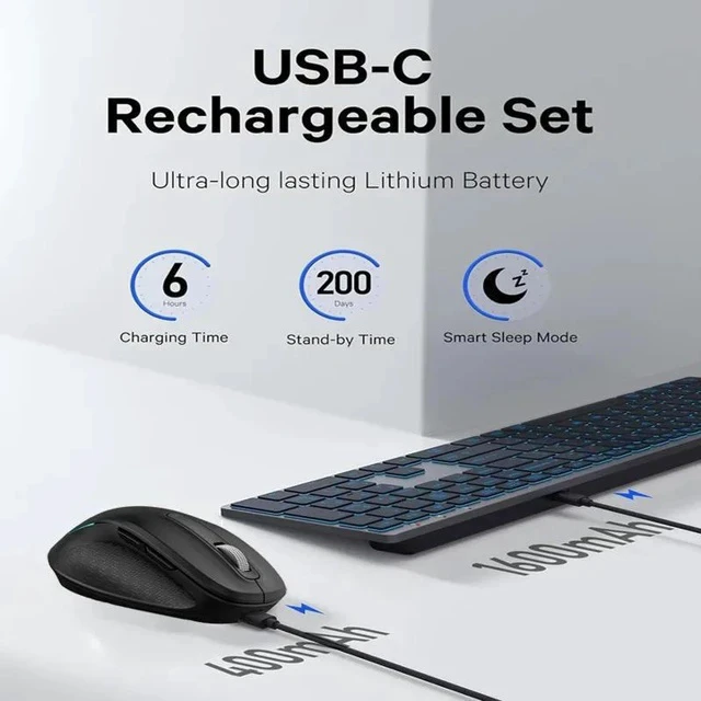 Alt view image 4 of 7 - 2.4G + Bluetooth Dual Mode Rechargeable Keyboard & Mouse Combo Low-Latency Response, RGB Backlit, Silent Ergonomic Design for Office/Gaming