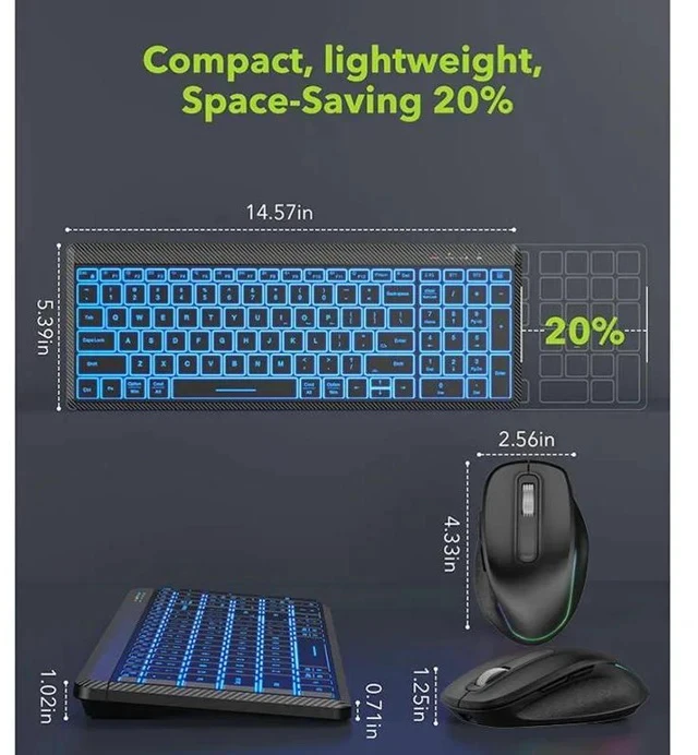 Alt view image 6 of 7 - 2.4G + Bluetooth Dual Mode Rechargeable Keyboard & Mouse Combo Low-Latency Response, RGB Backlit, Silent Ergonomic Design for Office/Gaming