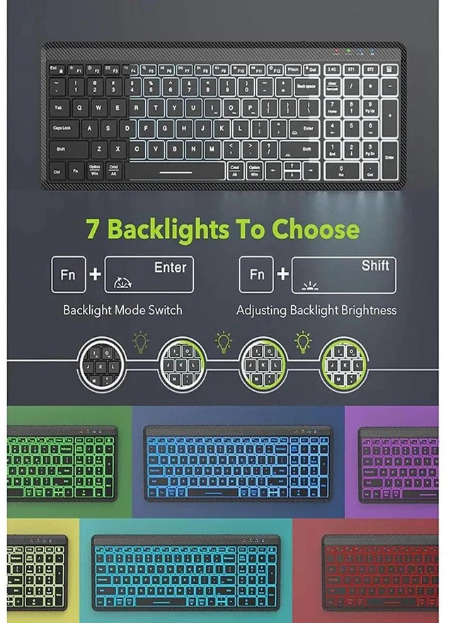 Alt view image 7 of 7 - 2.4G + Bluetooth Dual Mode Rechargeable Keyboard & Mouse Combo Low-Latency Response, RGB Backlit, Silent Ergonomic Design for Office/Gaming