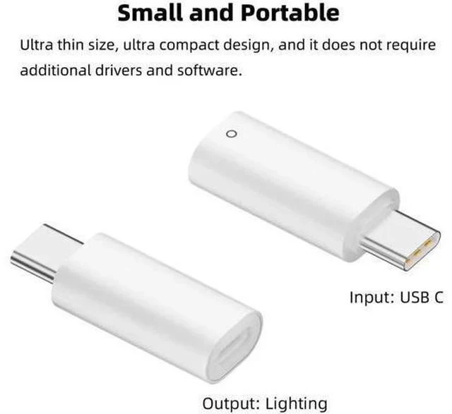 Alt view image 3 of 6 - USB C to Apple Pencil 1st Generation Charging Adapter, USB-C Male to Lightning Female iPencil Charger Dongle Connector for iPad 10th Gen, White