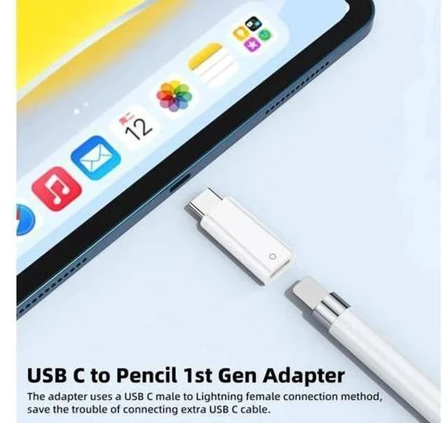 Alt view image 6 of 6 - USB C to Apple Pencil 1st Generation Charging Adapter, USB-C Male to Lightning Female iPencil Charger Dongle Connector for iPad 10th Gen, White