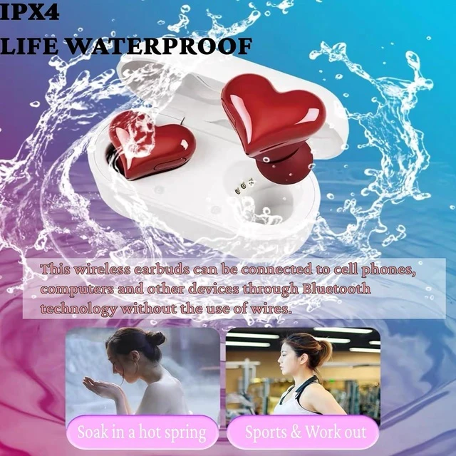 Alt view image 4 of 7 - Bluetooth Earbuds, Noise Canceling Headphones with Charging Case, Stereo Stylish Heart Shaped Earphones for Gym Office School