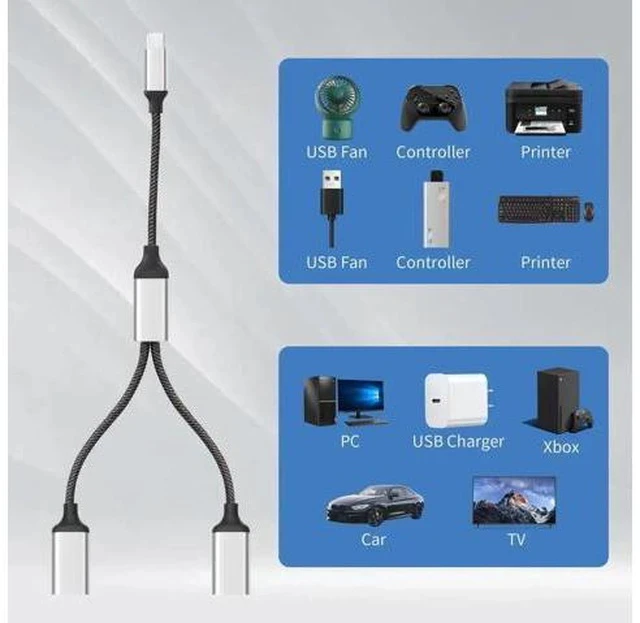 Alt view image 4 of 7 - 20CM USB-C OTG Y Splitter Cable, USB 3.0 Type C Male to Dual USB A Female 1-to-2 Multiport Converter for Car, Laptop & PC