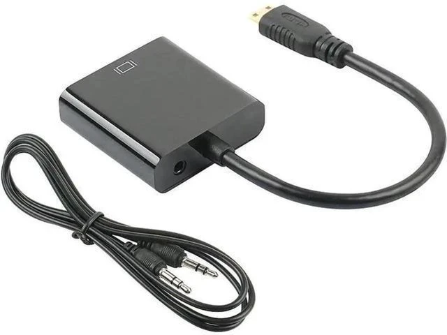 Alt view image 2 of 3 - Active Mini HDMI to VGA Video Converter Adapter with 3.5mm Audio Cable, Mini HDMI Male to VGA Female for Camera Tablet Graphics Card Camcorder