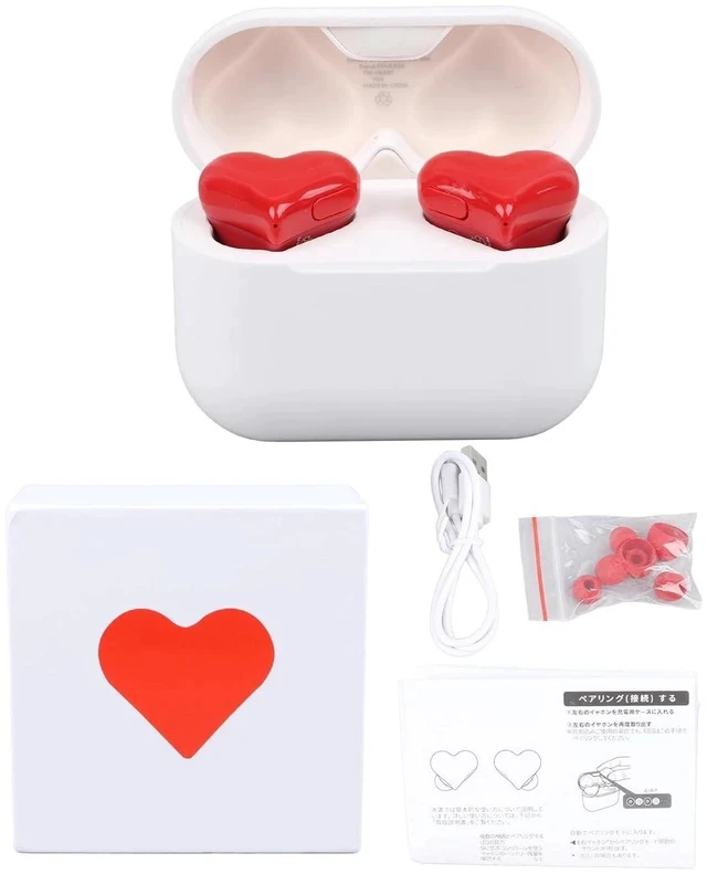 Alt view image 6 of 7 - Bluetooth Earbuds, Noise Canceling Headphones with Charging Case, Stereo Stylish Heart Shaped Earphones for Gym Office School