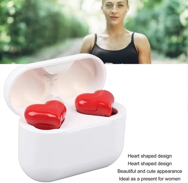 Alt view image 7 of 7 - Bluetooth Earbuds, Noise Canceling Headphones with Charging Case, Stereo Stylish Heart Shaped Earphones for Gym Office School