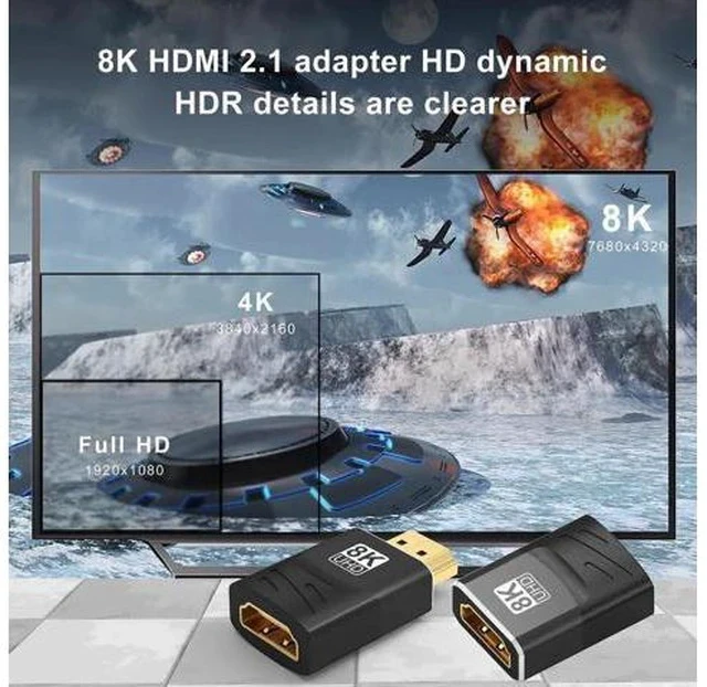 Alt view image 6 of 7 - 2 Pack HDMI 2.1 Female to Female Coupler Adapter, 8K@60Hz 4K@120Hz HDR eARC HDMI Extension Connector for HDTV PC Laptop Monitor PS5