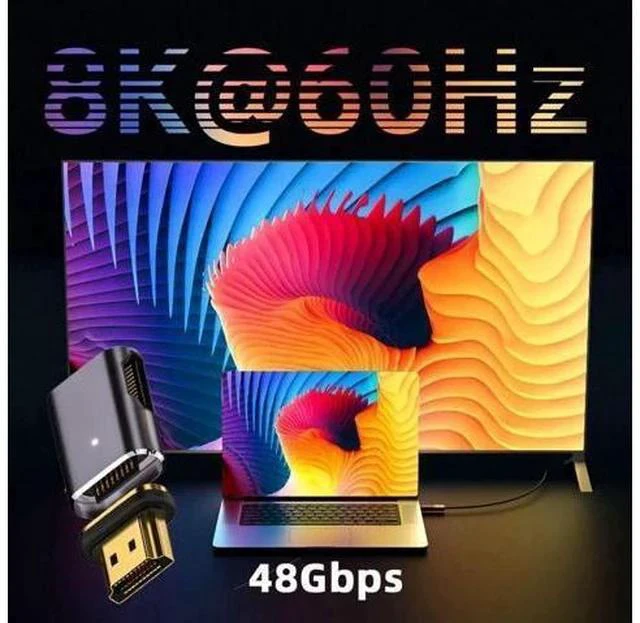 Alt view image 2 of 7 - Magnetic HDMI 2.1 Adapter, 90° Right Side Angled HDMI Male to Female Gender Changer, Gold-Plated Supports 8K@60Hz, 4K@120Hz, 48Gbps High Speed