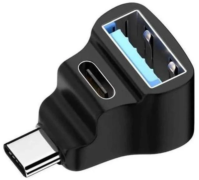 Main image of 90° Angled USB3.0 Type-C Male Splitter Adapter, 10Gbps, Dual USB-A OTG + Type-C PD Pass-Through Port, Compatible with Steam Deck & Laptops