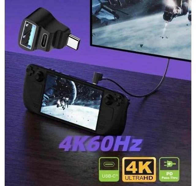 Alt view image 3 of 7 - 90° Angled USB3.0 Type-C Male Splitter Adapter, 10Gbps, Dual USB-A OTG + Type-C PD Pass-Through Port, Compatible with Steam Deck & Laptops