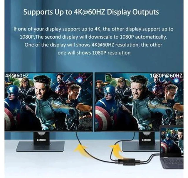 Alt view image 3 of 7 - 1 in 2 Out HDMI Splitter with 5FT HDMI Cable, 4K UHD Mirror Display Splitter Duplicates Single Source to Two Monitors Simultaneously