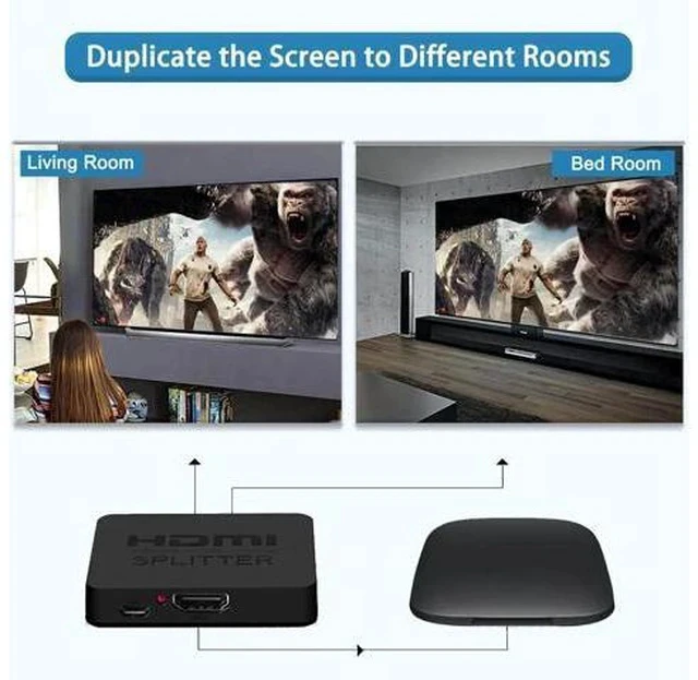 Alt view image 6 of 7 - 1 in 2 Out HDMI Splitter with 5FT HDMI Cable, 4K UHD Mirror Display Splitter Duplicates Single Source to Two Monitors Simultaneously