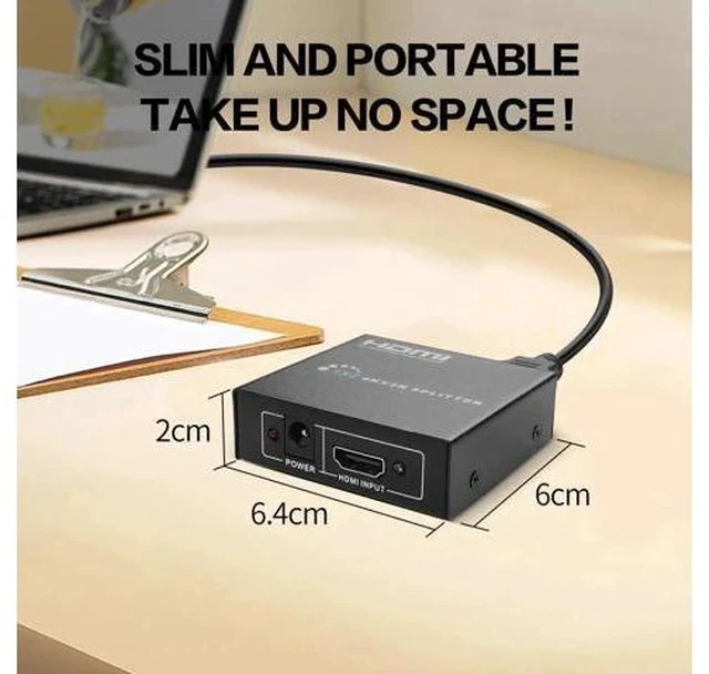 Alt view image 4 of 6 - YACSEJAO 1x2 Powered HDMI Splitter 1 in 2 Out, 4K HDMI Splitter Duplicates One Source to Two Identical Displays for Dual Monitors