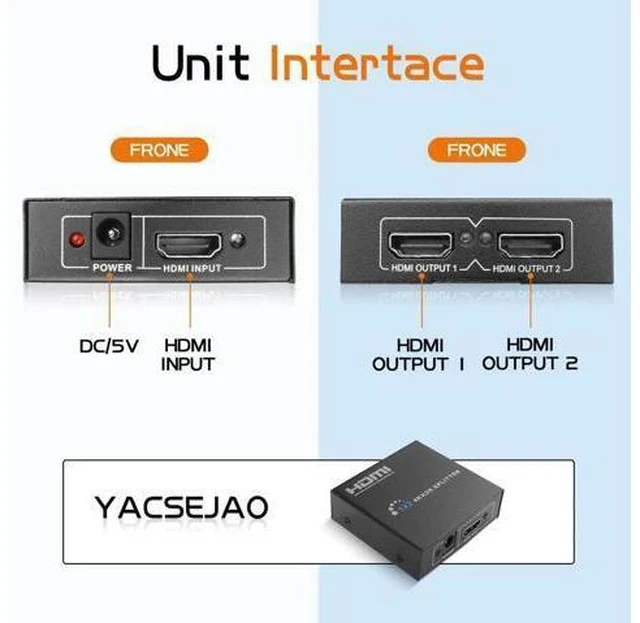 Alt view image 5 of 6 - YACSEJAO 1x2 Powered HDMI Splitter 1 in 2 Out, 4K HDMI Splitter Duplicates One Source to Two Identical Displays for Dual Monitors