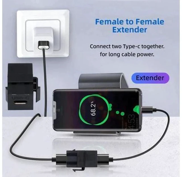 Alt view image 3 of 6 - USB 2.0 Type-C Female to Female Keystone Jack Coupler Adapter, Snap-in USB-C Extension Connector for Standard Wall Plate Panel USB Cable Wiring