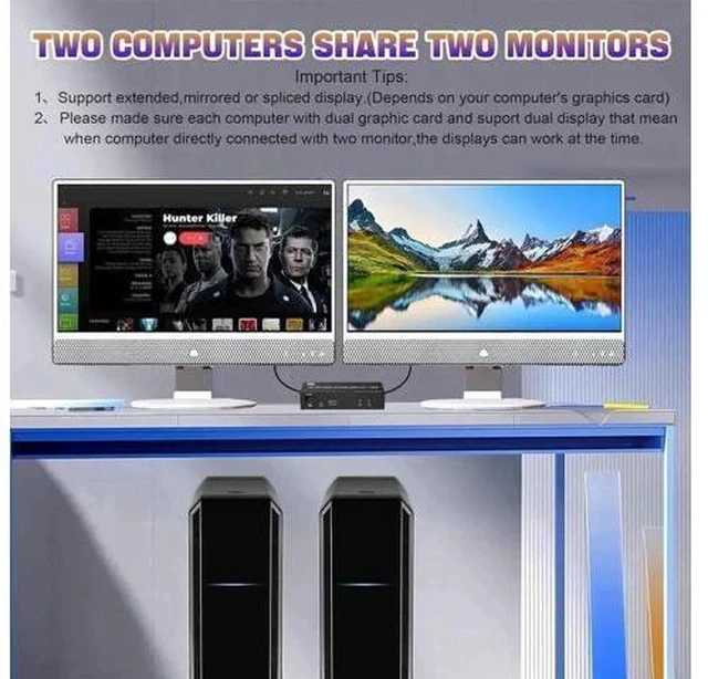 Alt view image 6 of 7 - 2 Port DP 1.4 Dual Monitor USB 3.0 KVM Switch 8K@60Hz, Separate Audio & Mic Jacks, 3 USB3.0 Ports, Wired Remote & 2 USB Cables Included