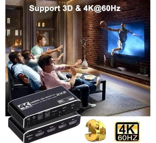 Alt view image 5 of 7 - 2x2 HDMI Matrix Switch 4K@60Hz HDR10, HDMI 2.0 Video Switcher with Dual SPDIF & Dual 3.5mm Audio Extractor, HDCP 2.2 EDID IR Remote Control