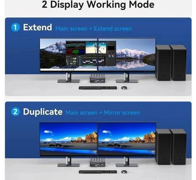 Alt view image 2 of 7 - 2 Port 2-In-2-Out Dual Monitor DisplayPort 1.4 KVM Switch 8K@60Hz 4K@120Hz USB 3.0, Aluminum Housing, with USB3.0 to USB-C Cable, 4 USB Peripherals Sharing for 2 PCs & 2 Displays