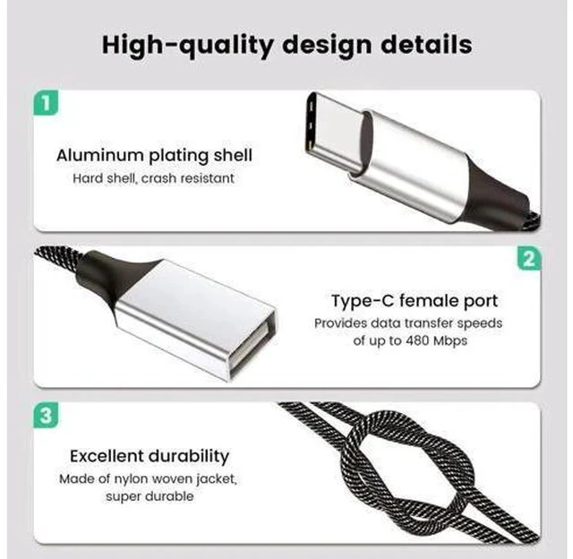 Alt view image 3 of 7 - 0.8FT USB-C Male to Dual USB-A 2.0 Female OTG Splitter Hub, 2-Port Type-C to Double USB-A Adapter for Phone, Laptop & Game Console