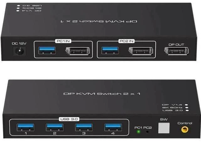 Main image of 2-Port DP 1.4 KVM Switch 2 In 1 Out, 8K@60Hz, 4 USB3.0 Ports, Wired Controller Included