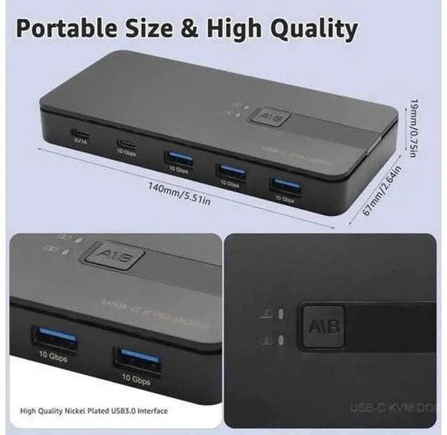 Alt view image 6 of 7 - 10Gbps USB 3.2 USB-C Switch for 2 PCs, Share USB-A & USB-C Peripherals, One-Key Switch