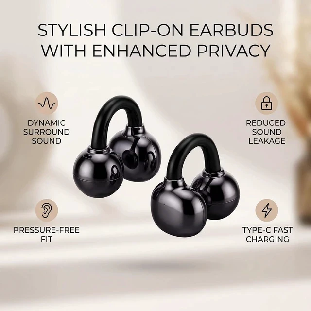 Alt view image 4 of 7 - Clip On Earbuds, Bluetooth 6.0, Detachable Earrings (Black)