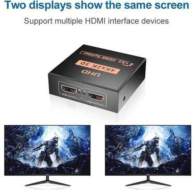 Alt view image 2 of 7 - 2 Port 1 in 2 Out HDMI Splitter Adapter, Female to Female 1x2 HDMI Distributor Support 4K for Xbox PS4 DVD HDTV PC Laptop