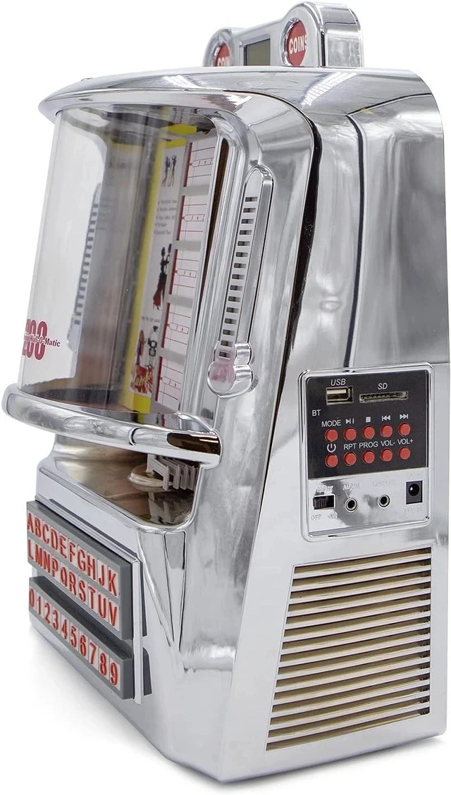 Alt view image 2 of 7 - 200 Wall-O-Matic Table Jukebox Wallbox Wireless Bluetooth Speaker FM Radio SD USB Retro American Diner Style Tabletop
