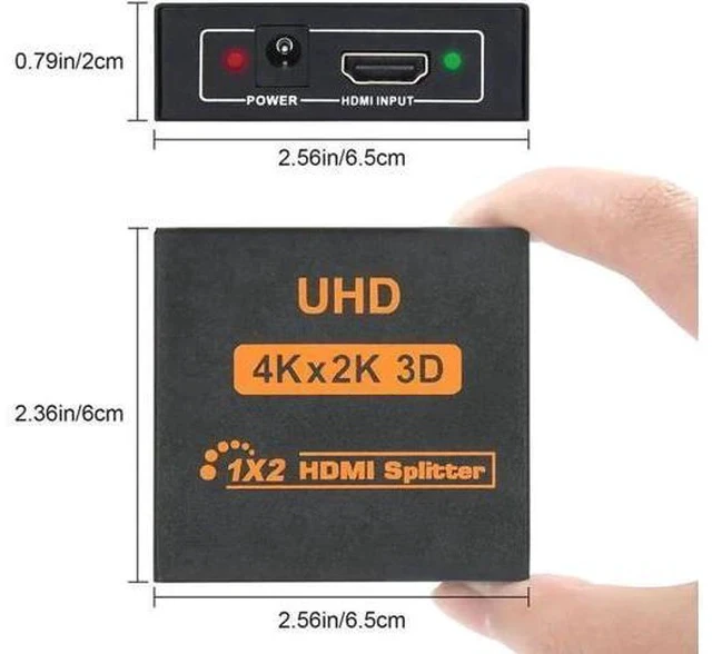 Alt view image 5 of 7 - 2 Port 1 in 2 Out HDMI Splitter Adapter, Female to Female 1x2 HDMI Distributor Support 4K for Xbox PS4 DVD HDTV PC Laptop