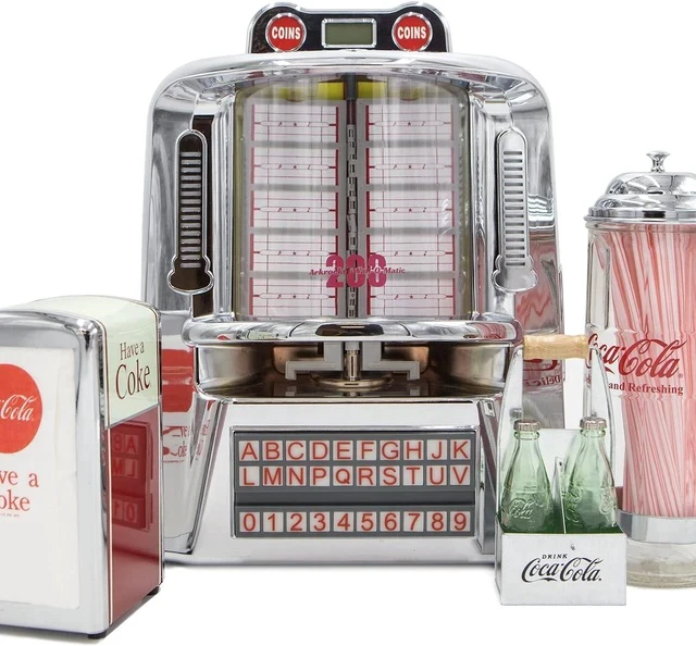 Alt view image 5 of 7 - 200 Wall-O-Matic Table Jukebox Wallbox Wireless Bluetooth Speaker FM Radio SD USB Retro American Diner Style Tabletop